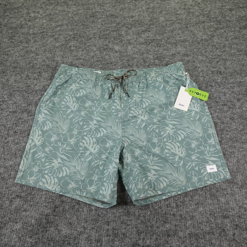 Katin Moco Volley Shorts Mens XXL Green Floral‎ Swim Trunks 6.5" Inseam Repreve